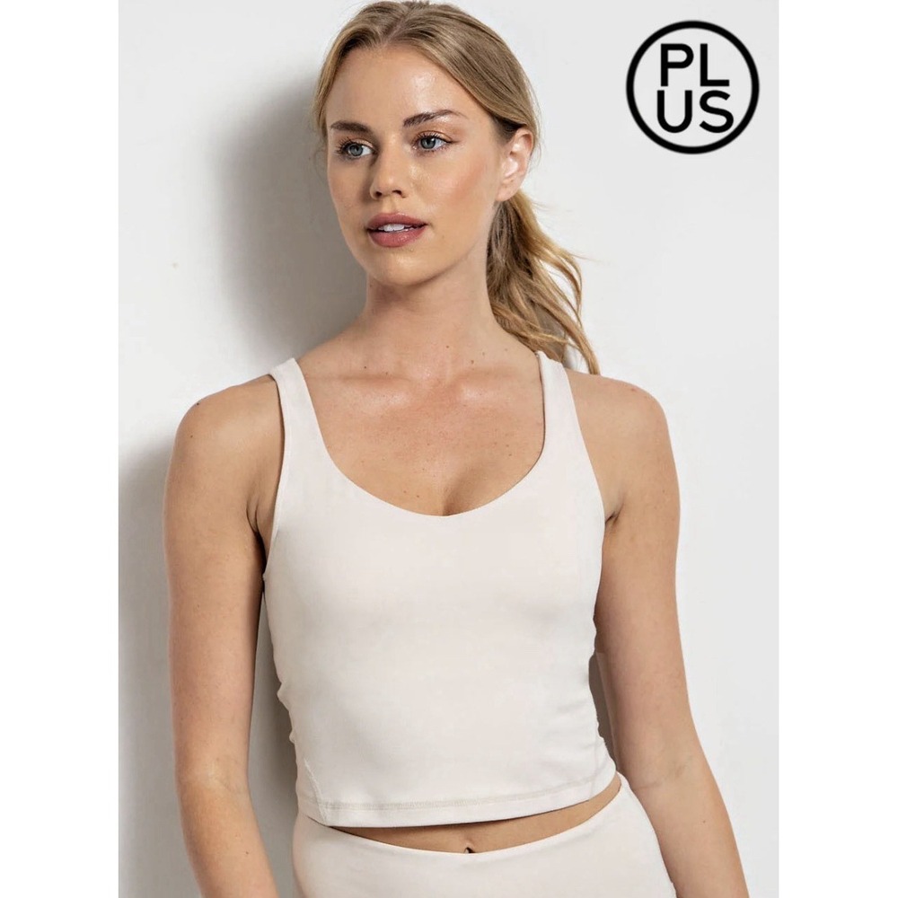 Rae Mode Lux Butter Cropped Yoga Tank Top Small Bone Cream Padded
